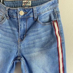 Denim Blvd Jeans Ankle Crop Skinny Leg Juniosr 3 Red White Tuxedo Strap Denim